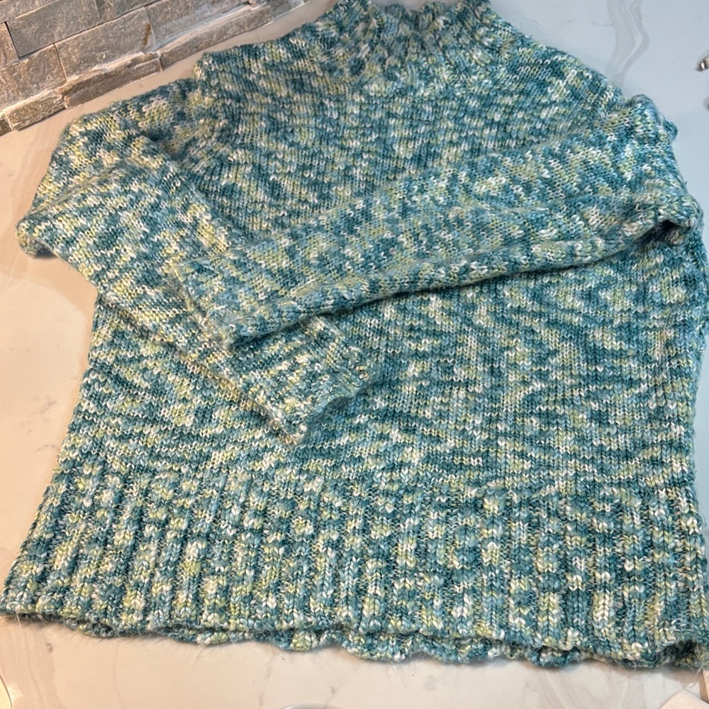 Liz Claiborne Teal and Cream Cowl Neck Sweater